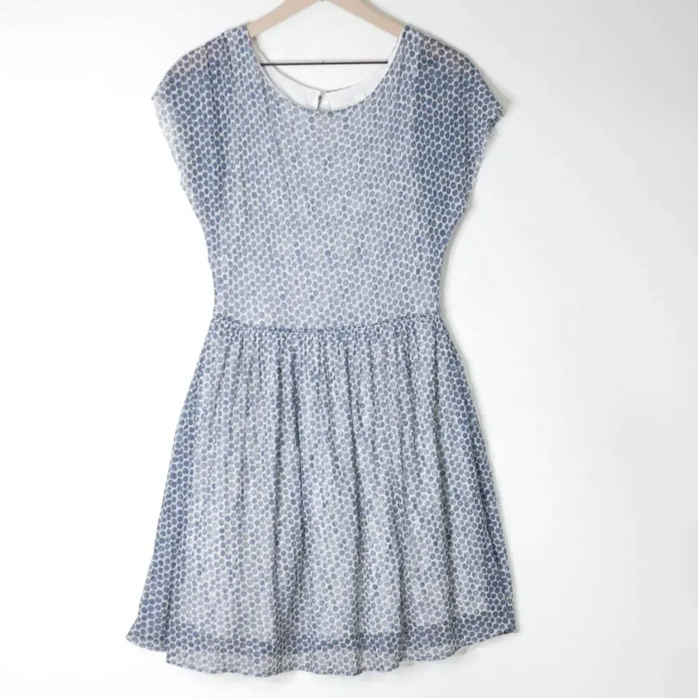 Anthropologie Westin Wear Dress Medium Blue Polka Dot Tulle Lined Romantic Boho